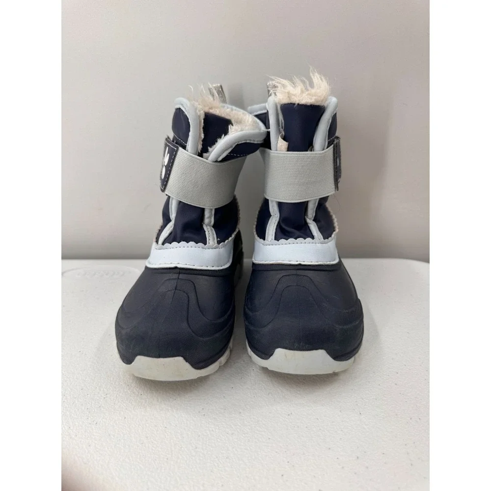 Toddler Navy Blue Winter Snow Boots Faux Fur Lined Size 9/10 Durable Sole Flower